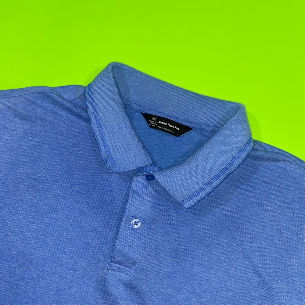 Members Mark‎ Mens Stretch Pique Polo Shirt Blue Short Sleeve Size Large L